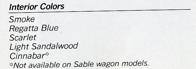 1988 Sable Interior Colors