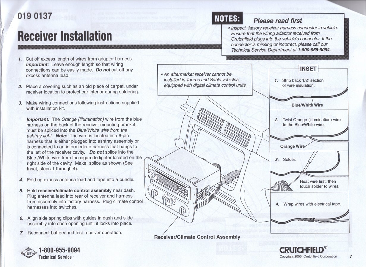 Ford taurus radio installation instructions